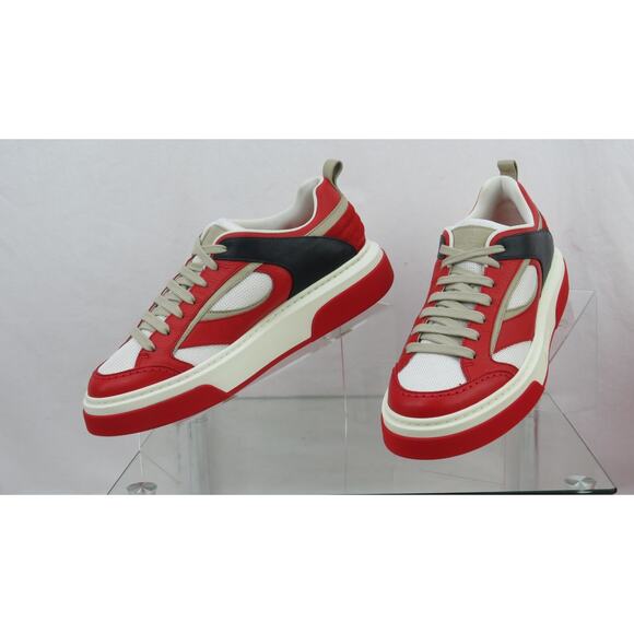 NIB FERRAGAMO CASSINA RED BLACK LEATHER LOGO LACE UP SNEAKERS 11 M ITALY - Picture 5 of 13